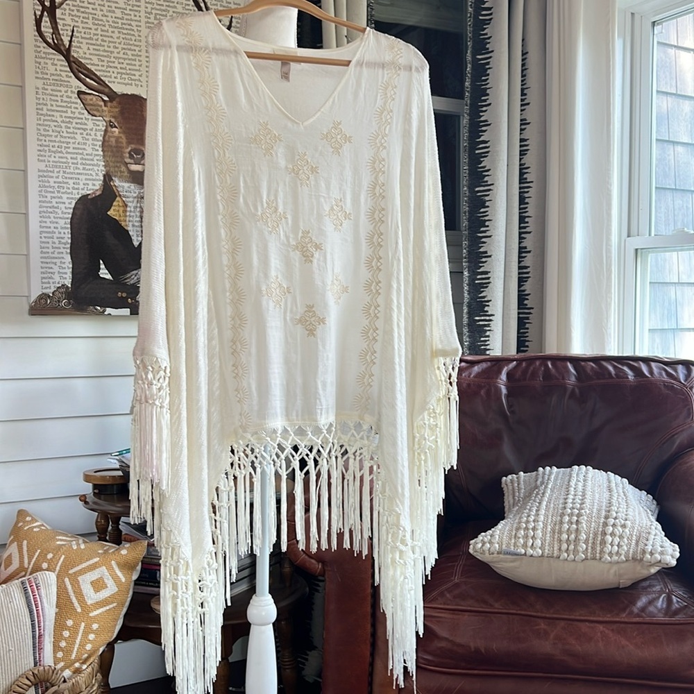 Knox Rose Cream Fringe Boho Tunic Top